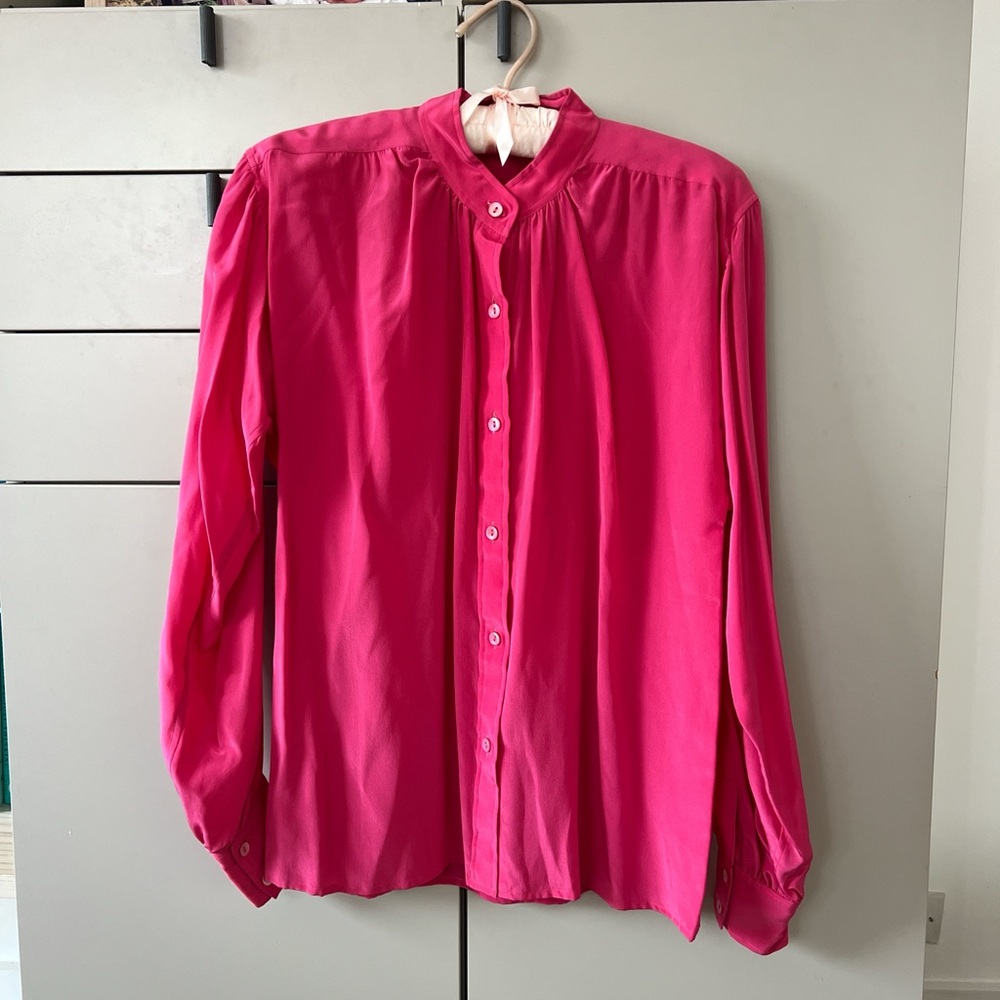 Saint Laurent Rive Gauche Hot Pink Silk vintage button up blouse Size 2 Feminine
